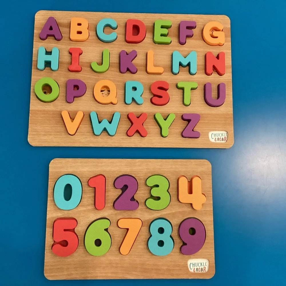 Chuckle & Roar 2pk. Wooden Puzzles Alphabet and Numbers ABC's & 123's NEW